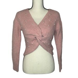 No Boundaries Twist Faux Pearl Sweater